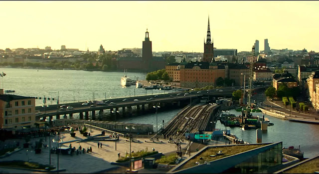 The Stockholm skyline seen across the water in the Netflix thriller Blood Sacrifice