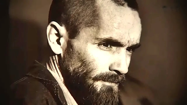 Archival close-up of Charles Manson used in the Netflix documentary The Charles Manson Tapes