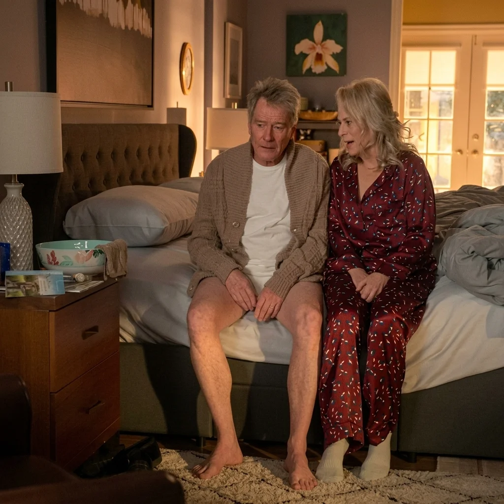 A man and woman sit together on the edge of a bed in Malcolm in the Middle: Life’s Still Unfair.