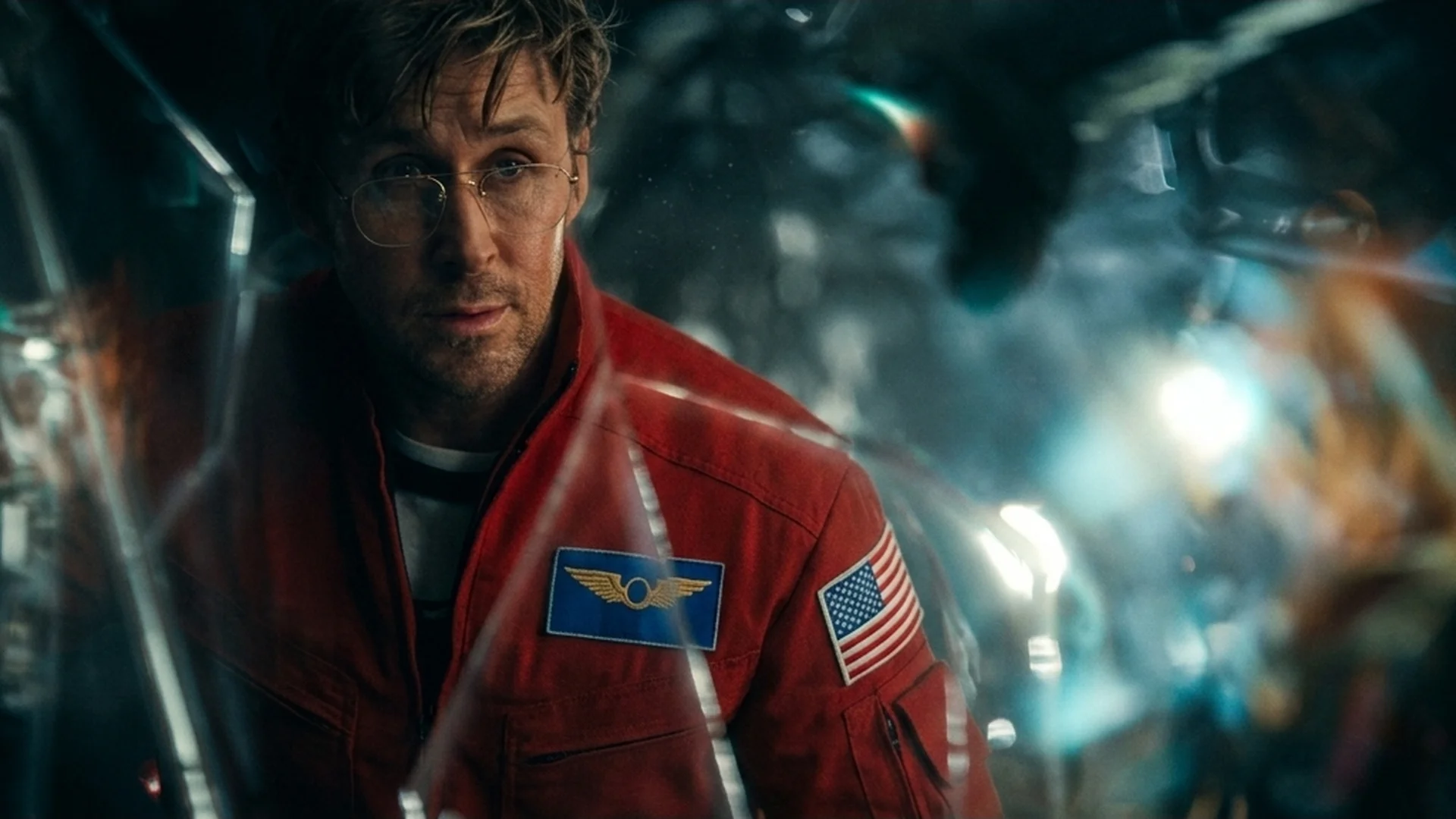 Ryland Grace (Ryan Gosling) in his flight suit aboard the Hail Mary spacecraft in the Project Hail Mary trailer