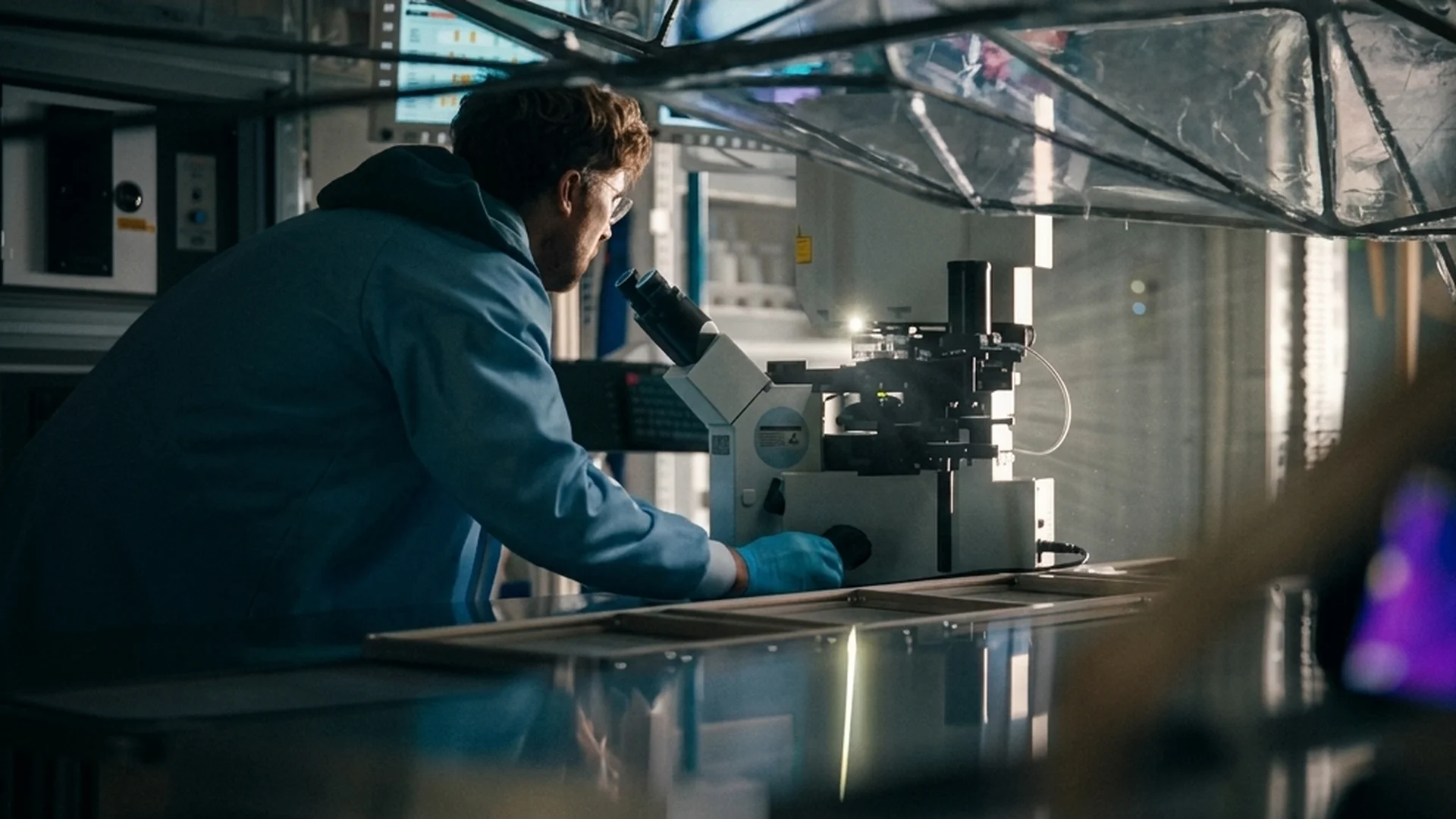 Ryland Grace (Ryan Gosling) working intently at the controls inside the ship in the Project Hail Mary trailer