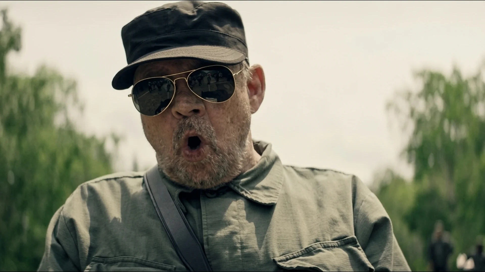 Mark Hamill as the Major shouts orders in The Long Walk